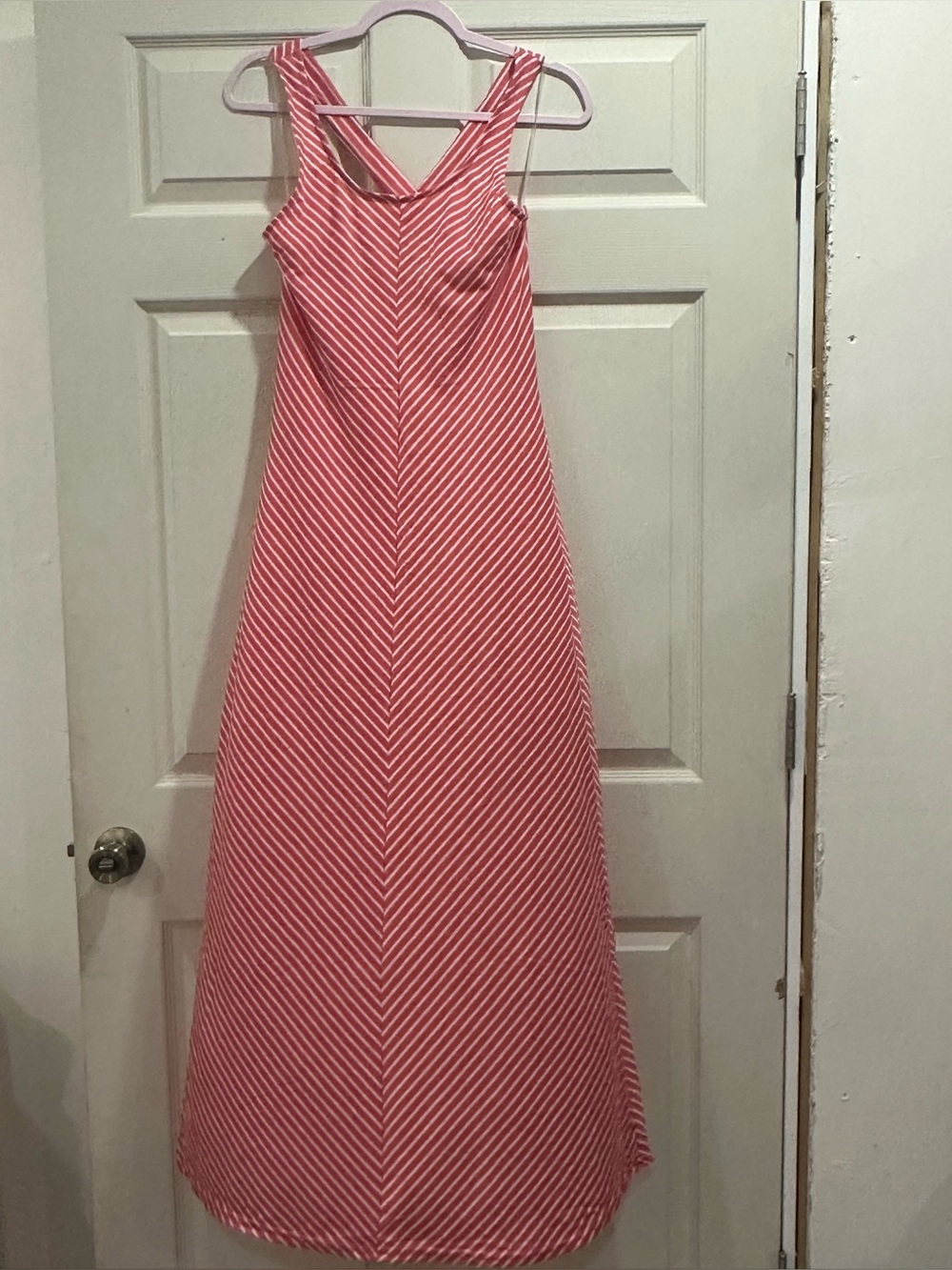 Striped Pink V-Back Maxi Dress